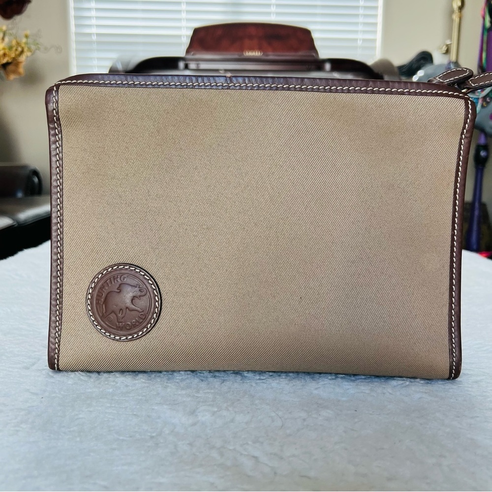 Hunting World Safari Today Khaki Canvas Brown Leather Unisex Clutch Bag